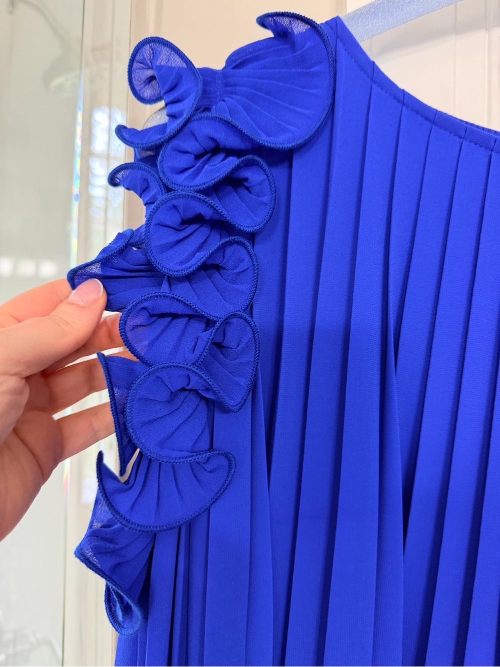 Jodifl Royal Blue Pleated Ruffle Shoulder Dress - Picture 3 of 3